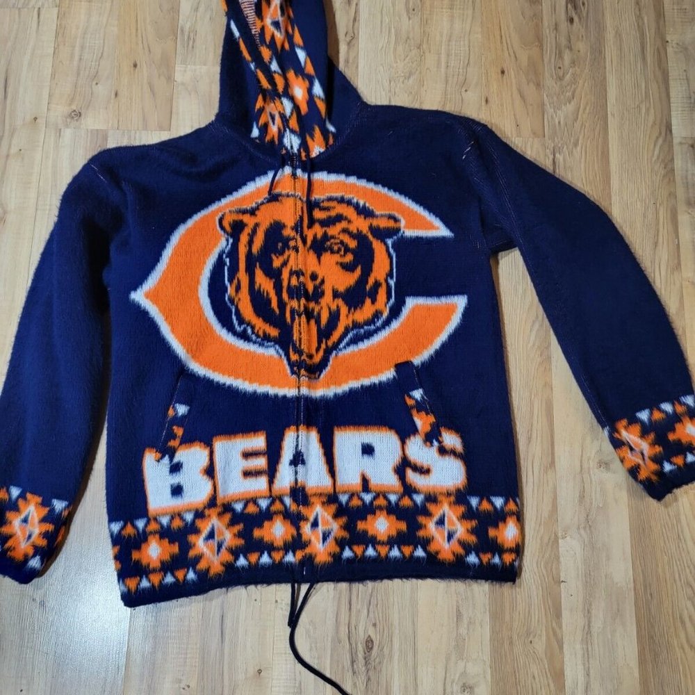 Andes Chicago Bears Men's Blue Drawstring Hooded Full Zip Jacket Size Large